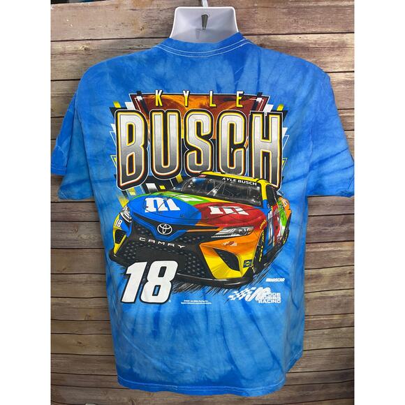 Kyle Busch Joe Gibbs Racing T-Shirt – Men’s Large, Royal M&M’s Tie-Dye - Picture 1 of 9
